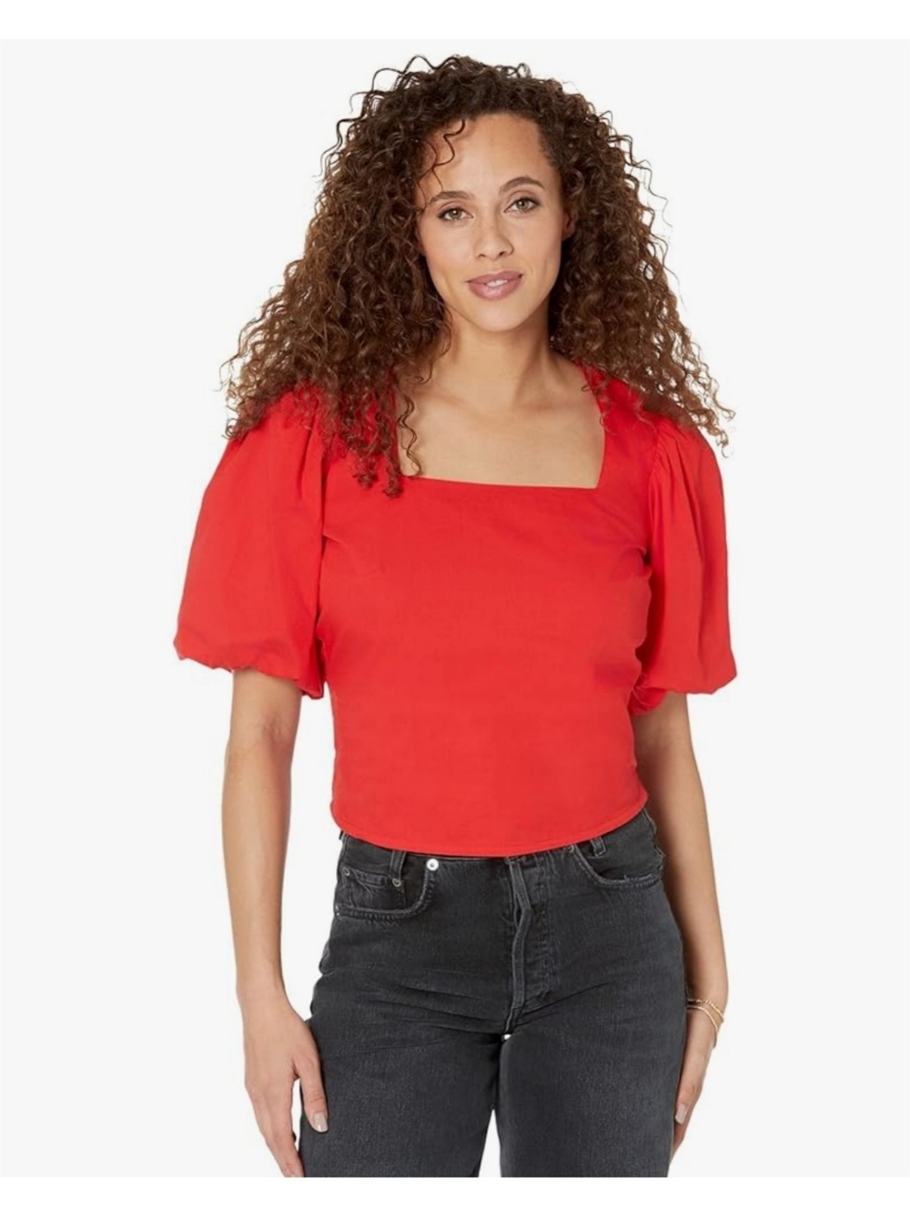 Vince Camuto Cherry Red Puff Sleeve Square Neck Top
